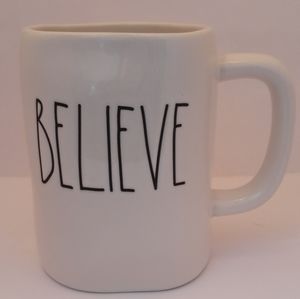 Rae Dunn Magenta Ceramic BELIEVE Coffee Mug.